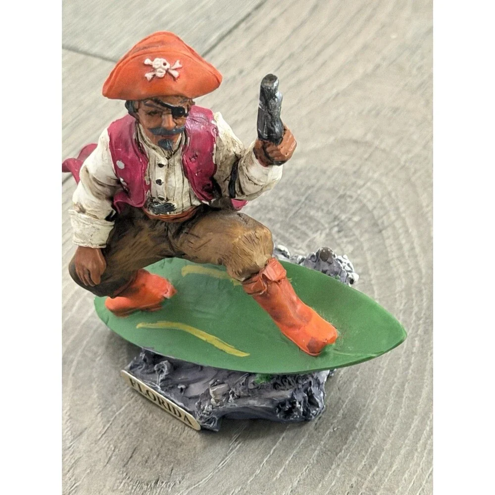 Florida Pirate Surfing Figurine Souvenir Resin Statue 3.75” Tropical Decor
